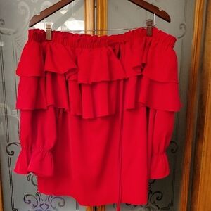 Red Ruffled Off-Shoulder Top Never Worn